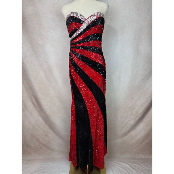 Sequin Formal Dress Red and Black Night Moves Size 6 - Picture 2 of 10